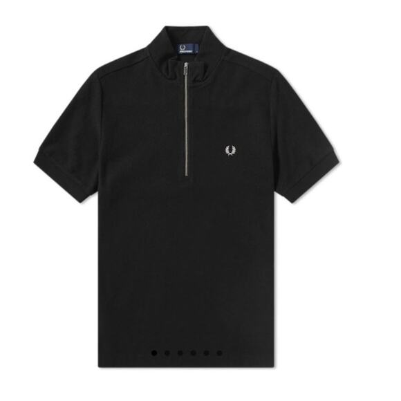 Fred Perry Funnel Neck Pique Polo Shirt Black Half Zip Neck Size XL Short Sleeve - Picture 1 of 9